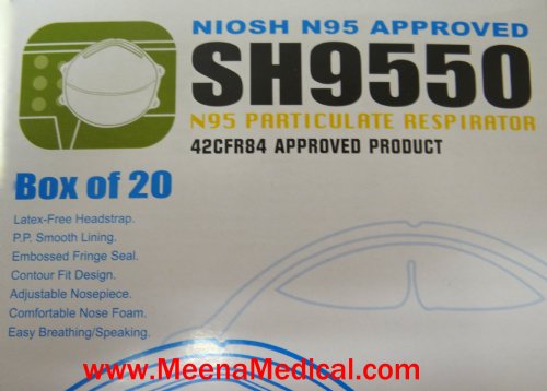 NIOSH Approved SH9550 N95 Particulate Respirator Mask